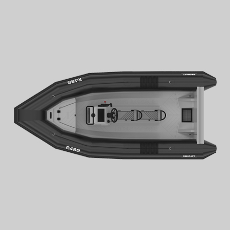 Ribcraft Leisure R480 deck with integrated jockey seat and helm console. Freelance design project.